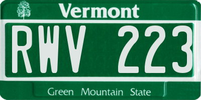 VT license plate RWV223