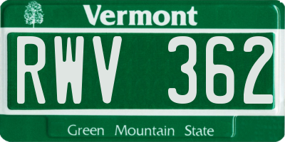 VT license plate RWV362