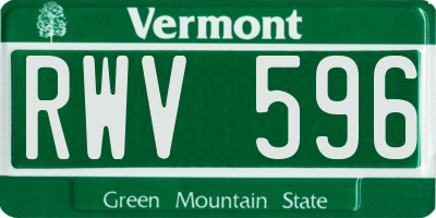 VT license plate RWV596