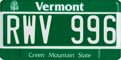 VT license plate RWV996