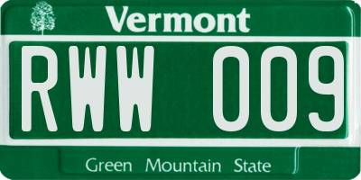 VT license plate RWW009