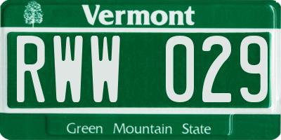VT license plate RWW029
