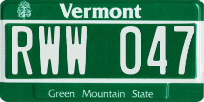 VT license plate RWW047