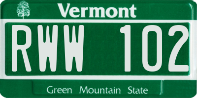 VT license plate RWW102