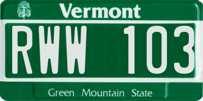VT license plate RWW103