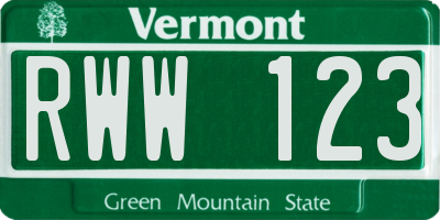 VT license plate RWW123