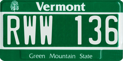 VT license plate RWW136