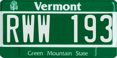 VT license plate RWW193