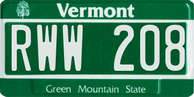 VT license plate RWW208