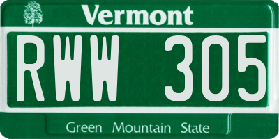 VT license plate RWW305