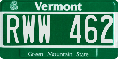 VT license plate RWW462