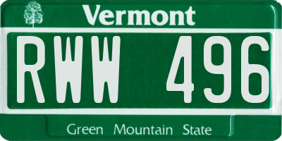 VT license plate RWW496
