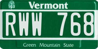 VT license plate RWW768