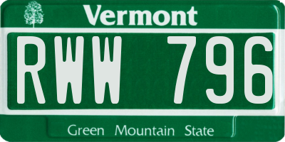 VT license plate RWW796