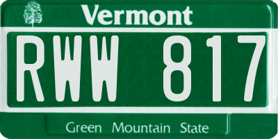 VT license plate RWW817