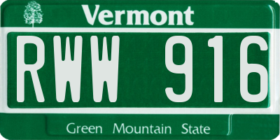 VT license plate RWW916