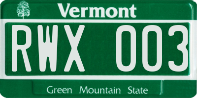 VT license plate RWX003