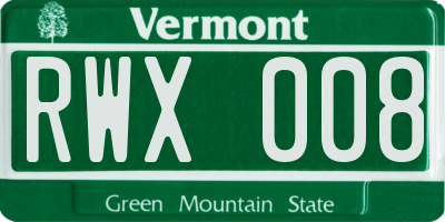 VT license plate RWX008
