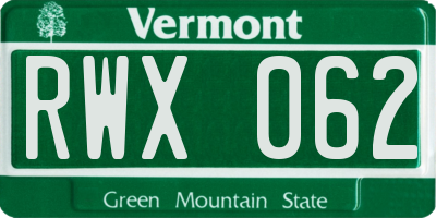 VT license plate RWX062