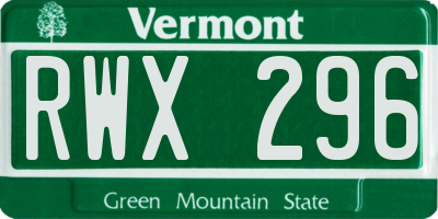 VT license plate RWX296