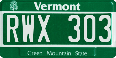 VT license plate RWX303