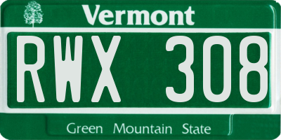 VT license plate RWX308