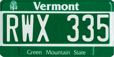 VT license plate RWX335