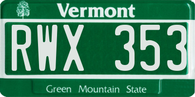 VT license plate RWX353