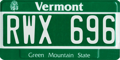 VT license plate RWX696