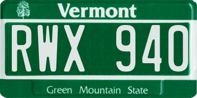 VT license plate RWX940