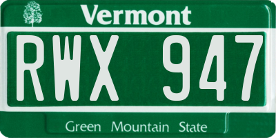 VT license plate RWX947