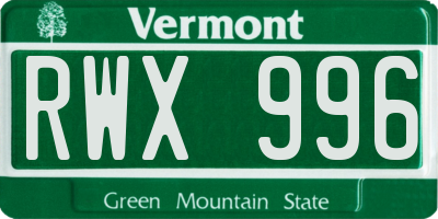 VT license plate RWX996