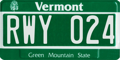 VT license plate RWY024