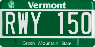 VT license plate RWY150