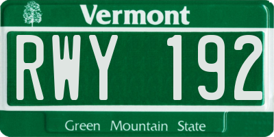 VT license plate RWY192