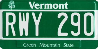 VT license plate RWY290