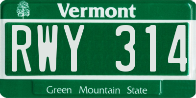 VT license plate RWY314