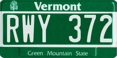 VT license plate RWY372