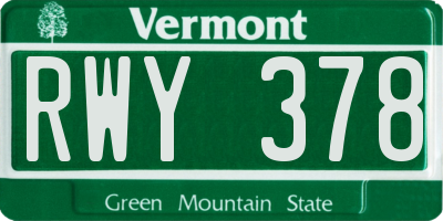 VT license plate RWY378