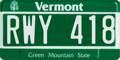 VT license plate RWY418