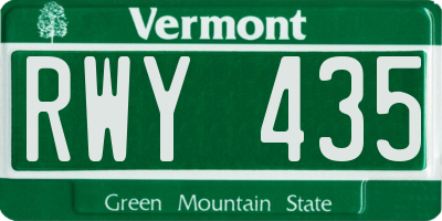 VT license plate RWY435