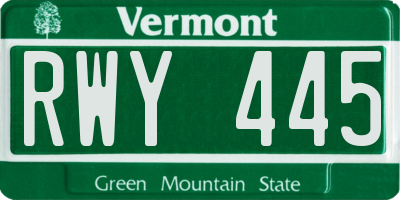 VT license plate RWY445