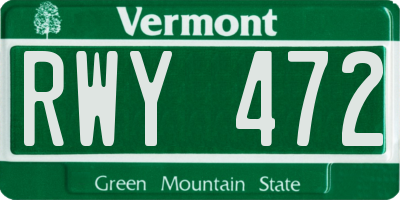 VT license plate RWY472