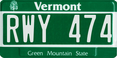 VT license plate RWY474