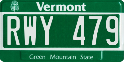 VT license plate RWY479