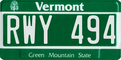 VT license plate RWY494