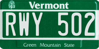 VT license plate RWY502