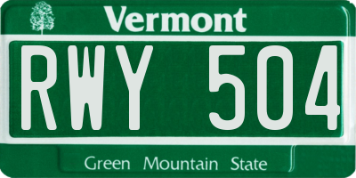 VT license plate RWY504