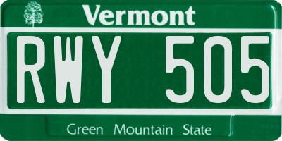 VT license plate RWY505