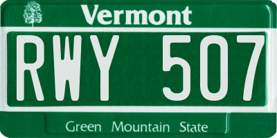 VT license plate RWY507